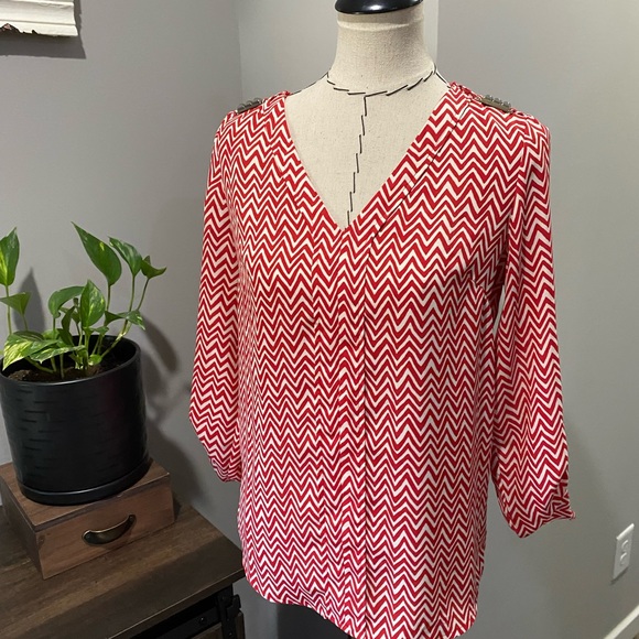 Zac & Rachel blouse in red and cream. Women’s size S - Picture 7 of 15